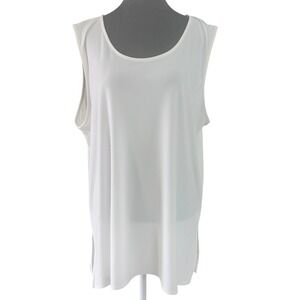 Caroline Rose Minimalist White Sleeveless Tunic Tank Top Scoop Neck Side Slit 2X